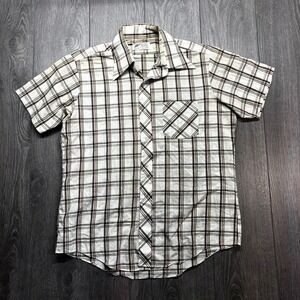 Vintage Zellers Single Needle 1970s Shirt White Plaid XL Geometric